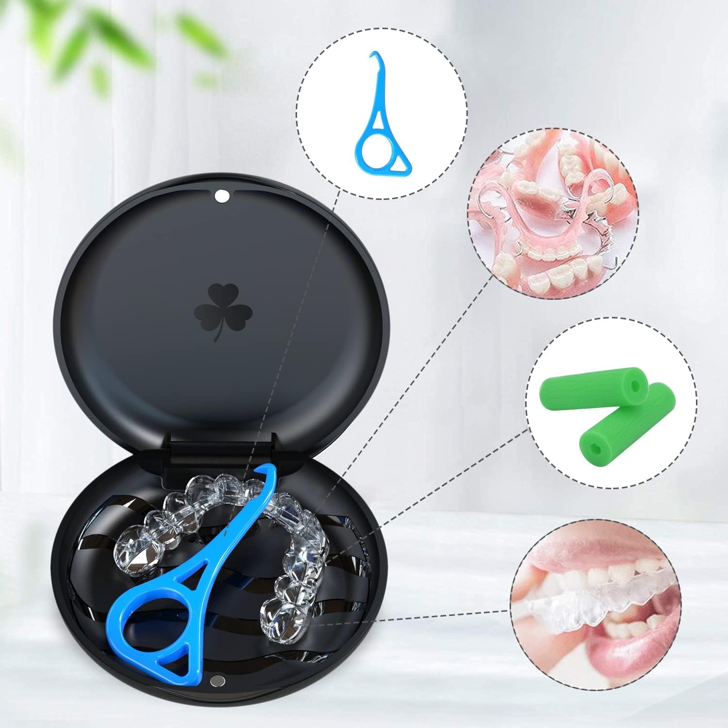 2-Pack Ultra-Thin round Aligner & Retainer Case with Magnetic Closure – Slim Portable Travel Container for Braces, Mouth Guard, Night Guard, Bpa-Free Anti-Slip Water Ripple Design (Black)