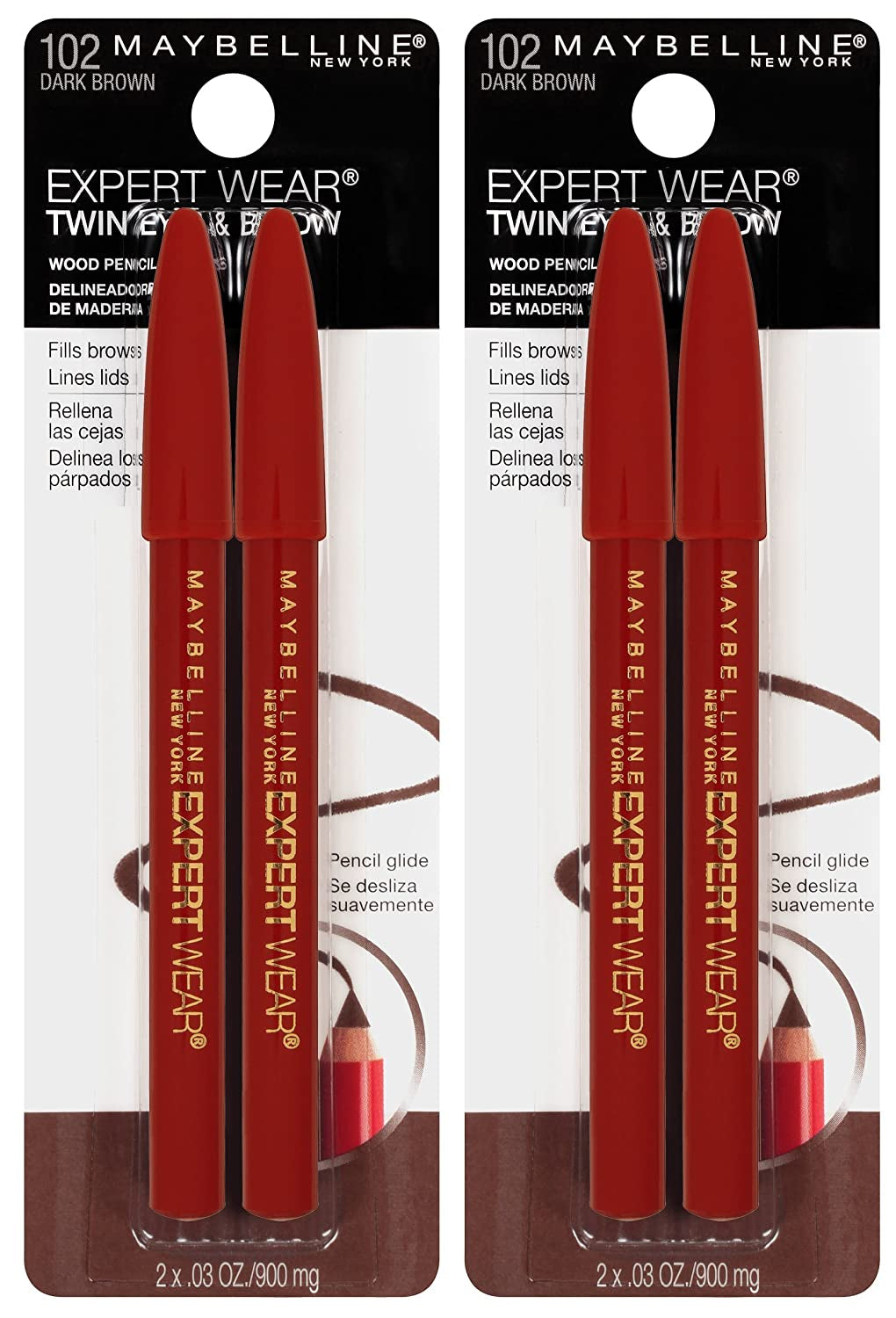 Expert Wear Twin Brow & Eye Pencils Makeup, Dark Brown, , 2 Count (Pack of 2)