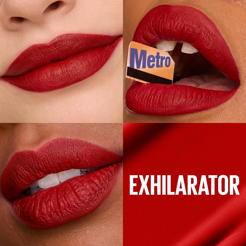 Maybelline Super Stay Matte Ink Liquid Lipstick Makeup, Long Lasting High Impact Color, up to 16H Wear, Exhilarator, Ruby Red, 1 Count, Packaging May Vary