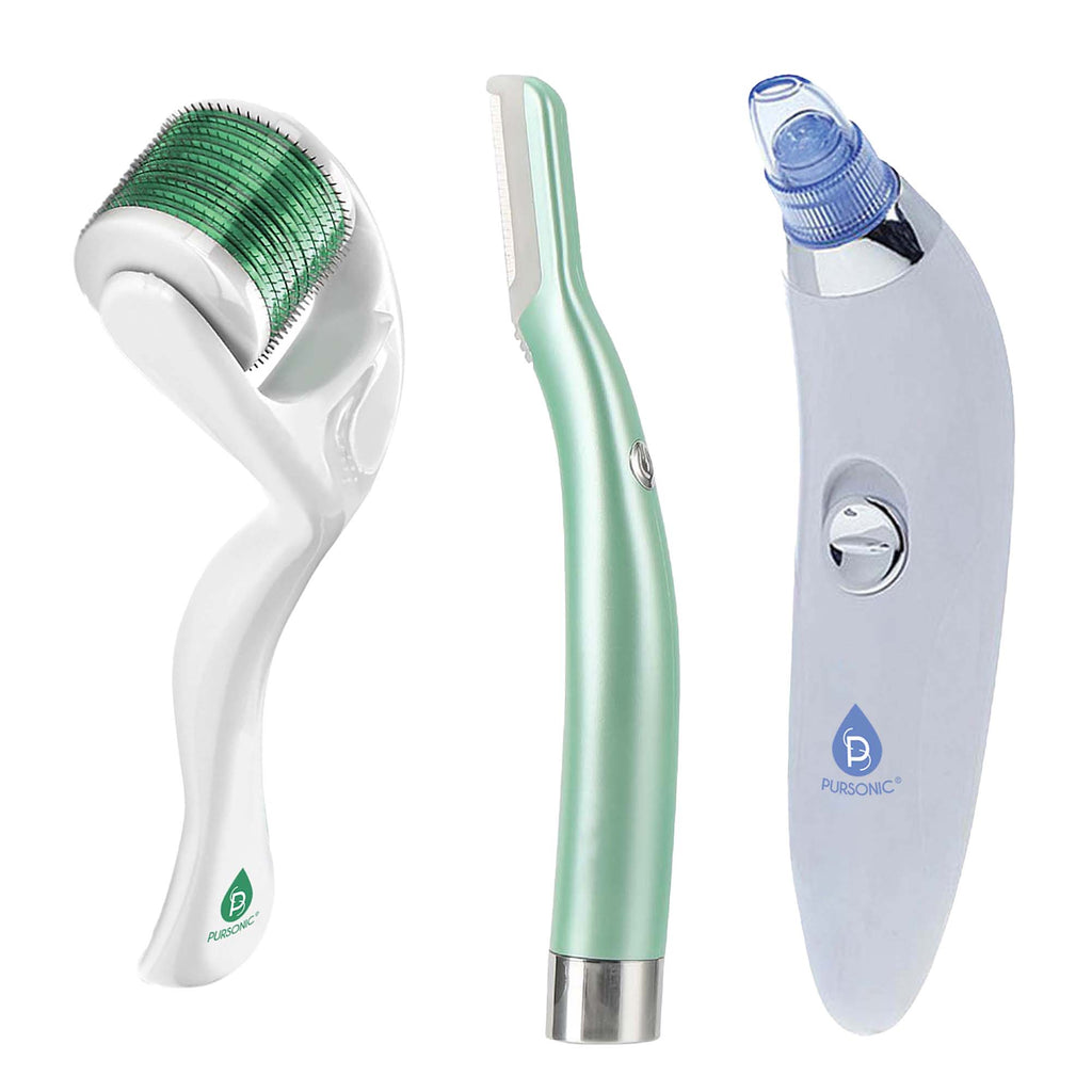 Ultimate Skin Smoothing & Rejuvenation Kit - Precision Dermaplaning Hair Remover Tool, Pore Vacuum Blackhead Remover, and Micro Needle Derma Roller