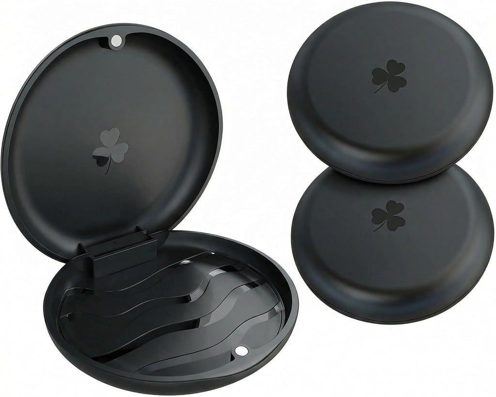 2-Pack Ultra-Thin round Aligner & Retainer Case with Magnetic Closure – Slim Portable Travel Container for Braces, Mouth Guard, Night Guard, Bpa-Free Anti-Slip Water Ripple Design (Black)